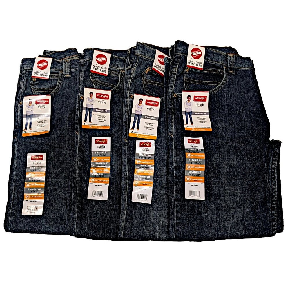 Wranglers Boys' 14 Husky Five Star Denim Straight Fit Jeans NWT - 4 Pair Lot